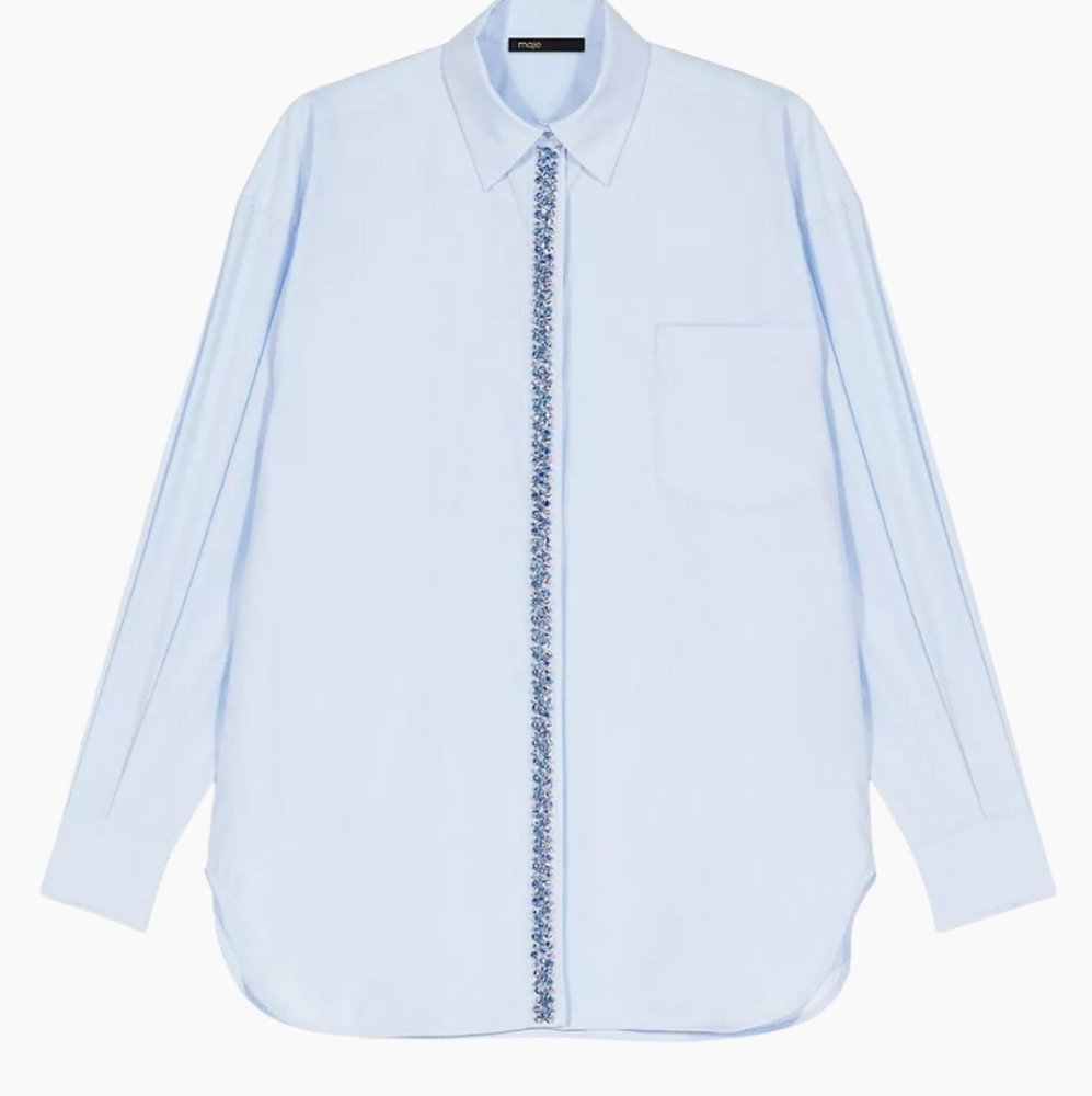 MajePoplin Shirt with Rhinestones